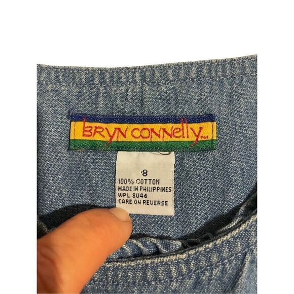 Bryn Connelly Women's Chambray Jumper Dress Holiday Embroidery Denim Vintage 80’ - Picture 4 of 11